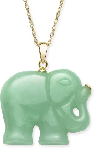 Belacqua Natural Green Jade Elephant Pendant Necklace for Women | 14K Yellow Gold/Sterling Silver | 18" Box Chain | Jewelry for Her | Gift Box Included