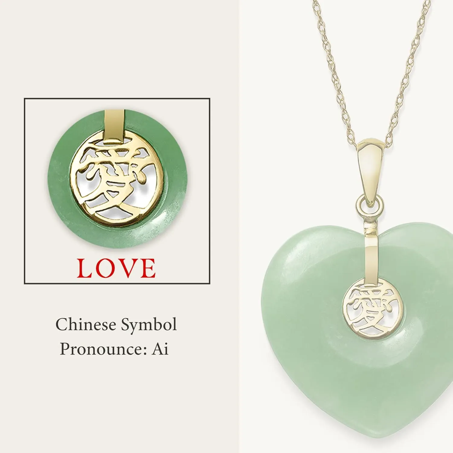 Belacqua Natural Jade Heart Charm Necklace Pendant for Women | 14K Gold 18" Rope Chain With Spring Ring Clasp| Jewelry for Her | Gift Box Included