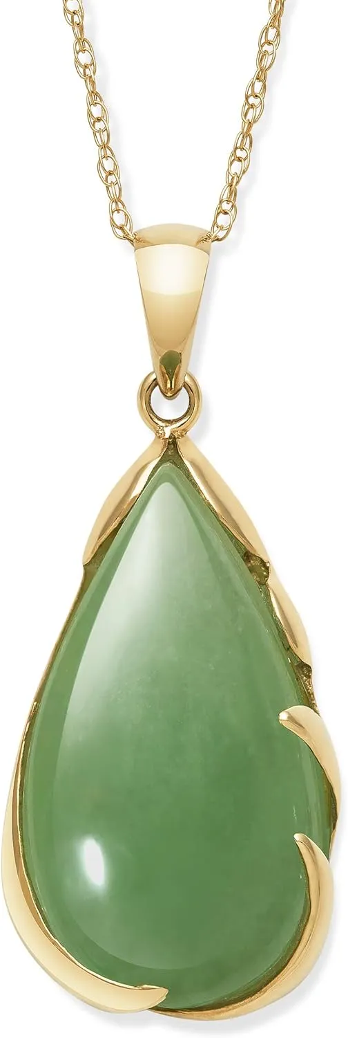 Belacqua Natural Jade Pendant Necklace for Women | 14K Yellow Gold 18" Rope Chain With Spring Ring Clasp | Jewelry for Her | Gift Box Included