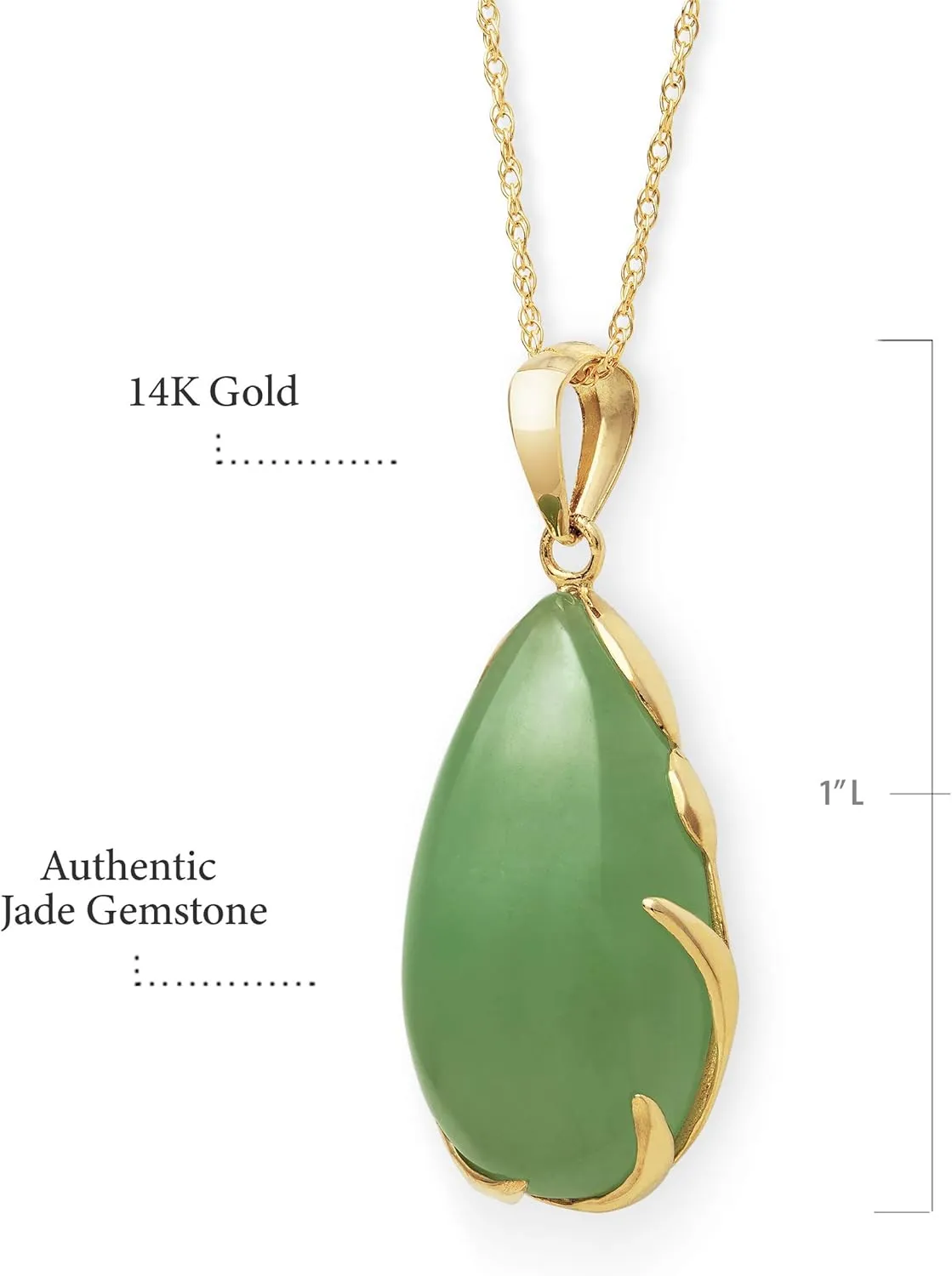 Belacqua Natural Jade Pendant Necklace for Women | 14K Yellow Gold 18" Rope Chain With Spring Ring Clasp | Jewelry for Her | Gift Box Included