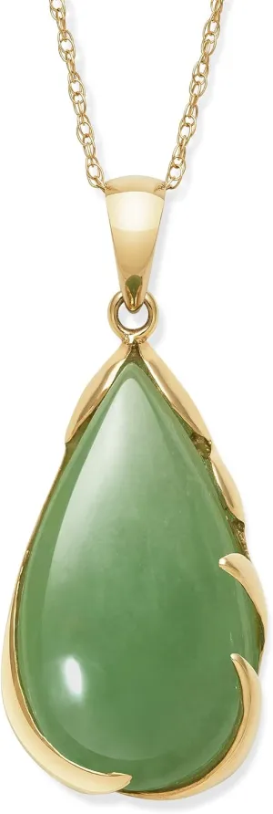 Belacqua Natural Jade Pendant Necklace for Women | 14K Yellow Gold 18" Rope Chain With Spring Ring Clasp | Jewelry for Her | Gift Box Included