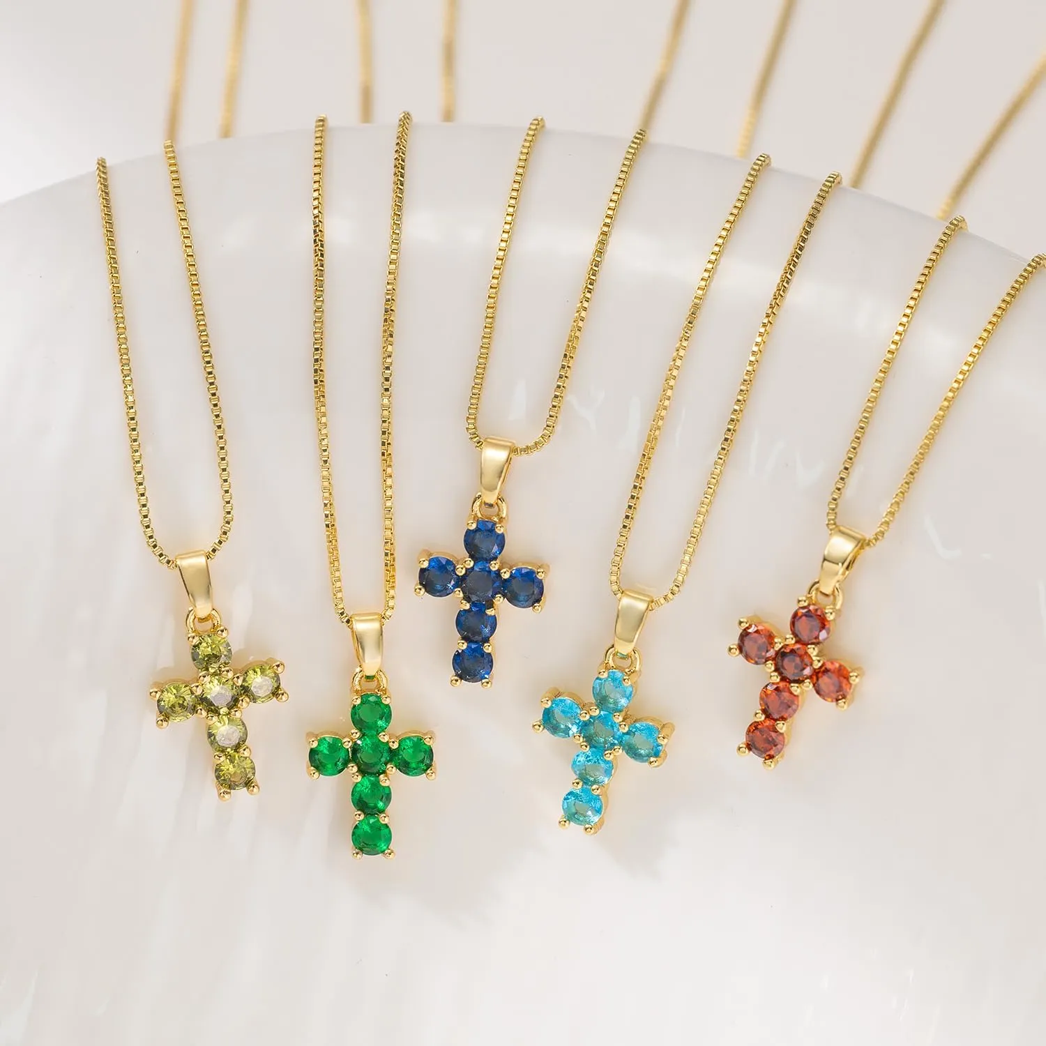Birthstone Necklace for Women  Dainty Gold Cross Necklaces with Cubic Zirconia Pendant 14k Gold Plated Gift