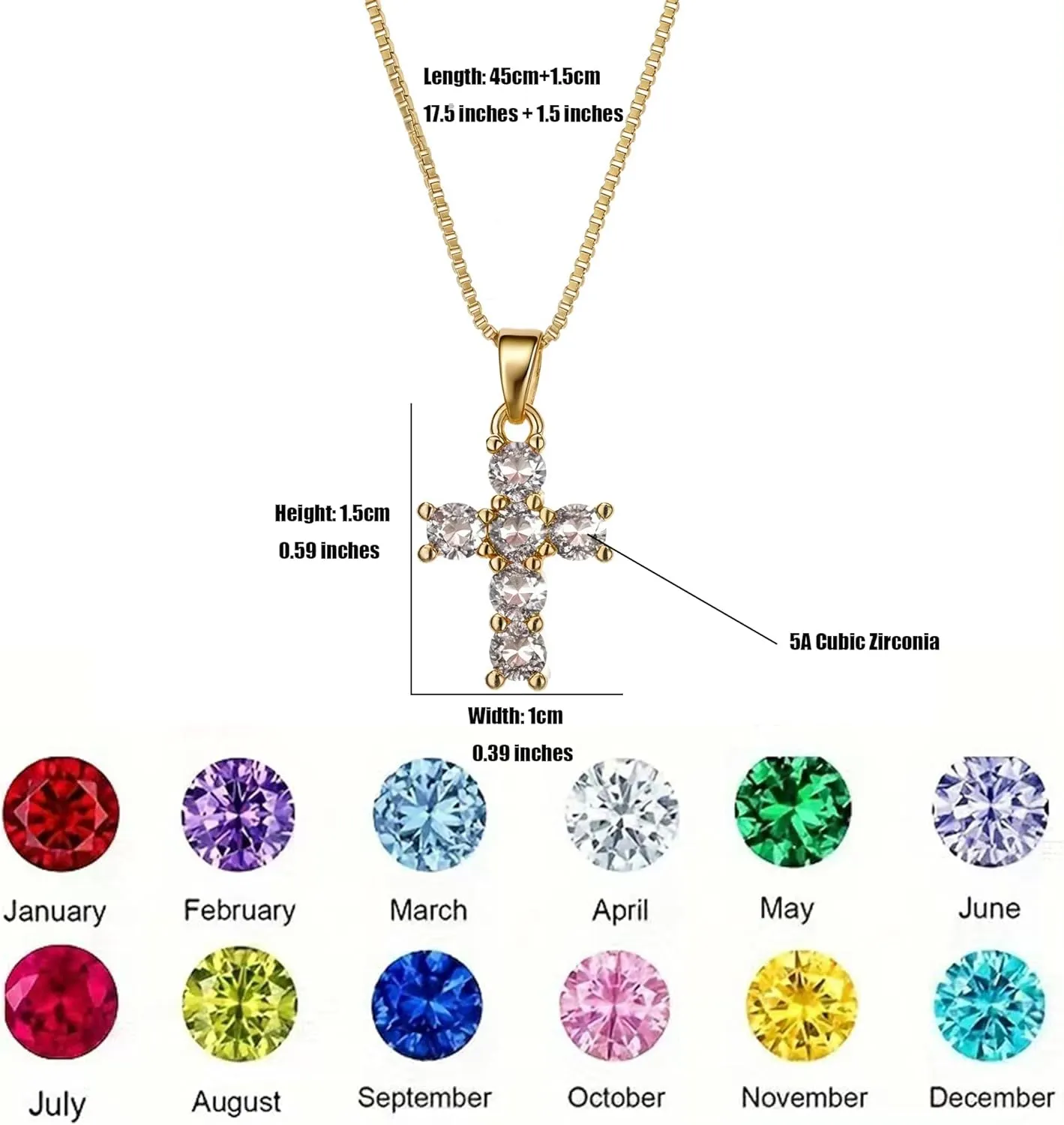 Birthstone Necklace for Women  Dainty Gold Cross Necklaces with Cubic Zirconia Pendant 14k Gold Plated Gift