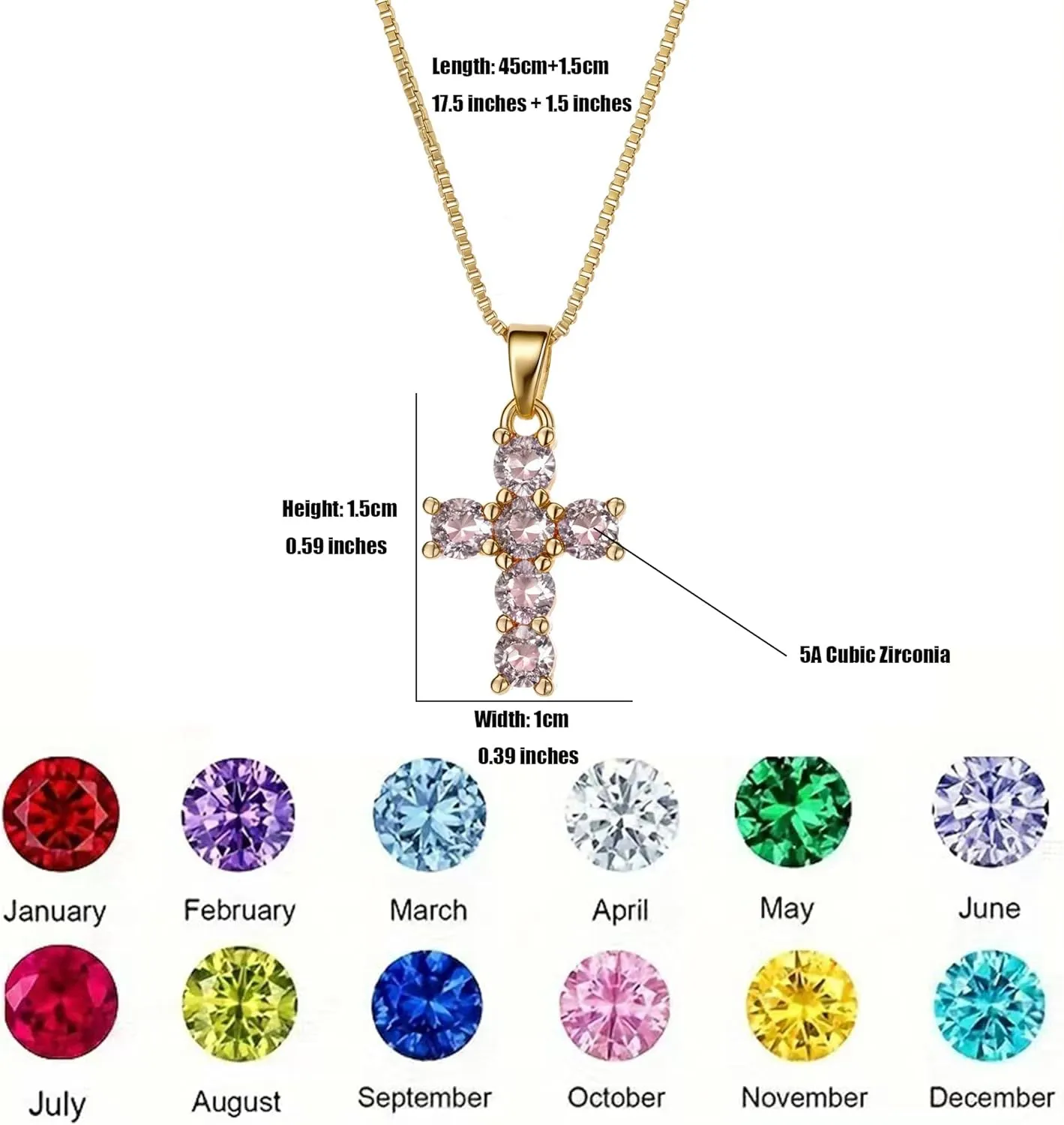 Birthstone Necklace for Women  Dainty Gold Cross Necklaces with Cubic Zirconia Pendant 14k Gold Plated Gift