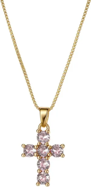 Birthstone Necklace for Women  Dainty Gold Cross Necklaces with Cubic Zirconia Pendant 14k Gold Plated Gift
