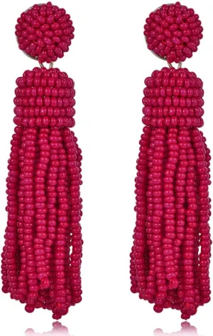 Black Beaded Earrings Boho Earrings for Women Dangling Seed Bead Earrings Tassel Earrings Fashion Jewelry