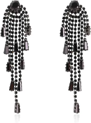 Black Rhinestone Long Tassel Earrings for Women.Crystal Chandelier Dangling Earrings Black Statement Earrings Fringe Zircon Drop Earrings Fashion Jewelry Gifts