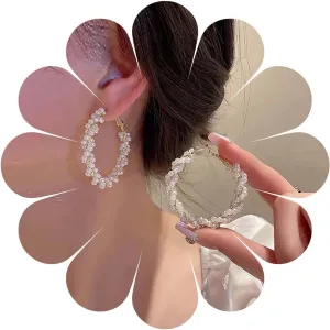 Bohemian Pearl Twist Circle Dangle Earrings Gold Hollow Hoop Drop Earring Large Circle Hoop Earring Minimalist Pearl Twist Stud Earrings Jewelry for Women