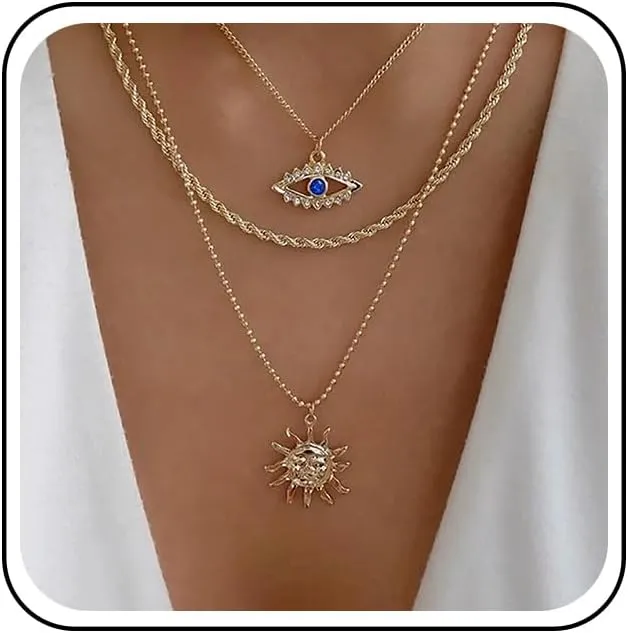 Boho Crystal Evil Eye Necklace Choker Sapphire Teardrop Pendant Necklace Blue CZ Eye Necklaces Lucky Devil Eyes Chain Necklaces Jewelry for Women