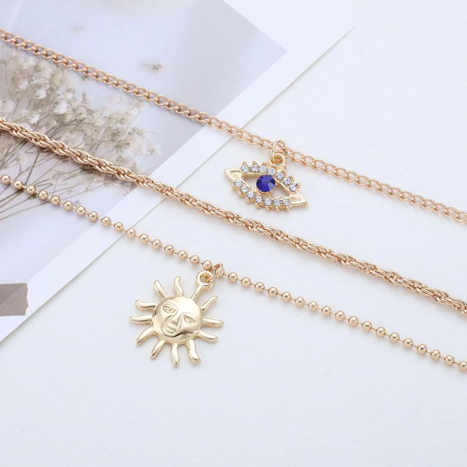 Boho Crystal Evil Eye Necklace Choker Sapphire Teardrop Pendant Necklace Blue CZ Eye Necklaces Lucky Devil Eyes Chain Necklaces Jewelry for Women