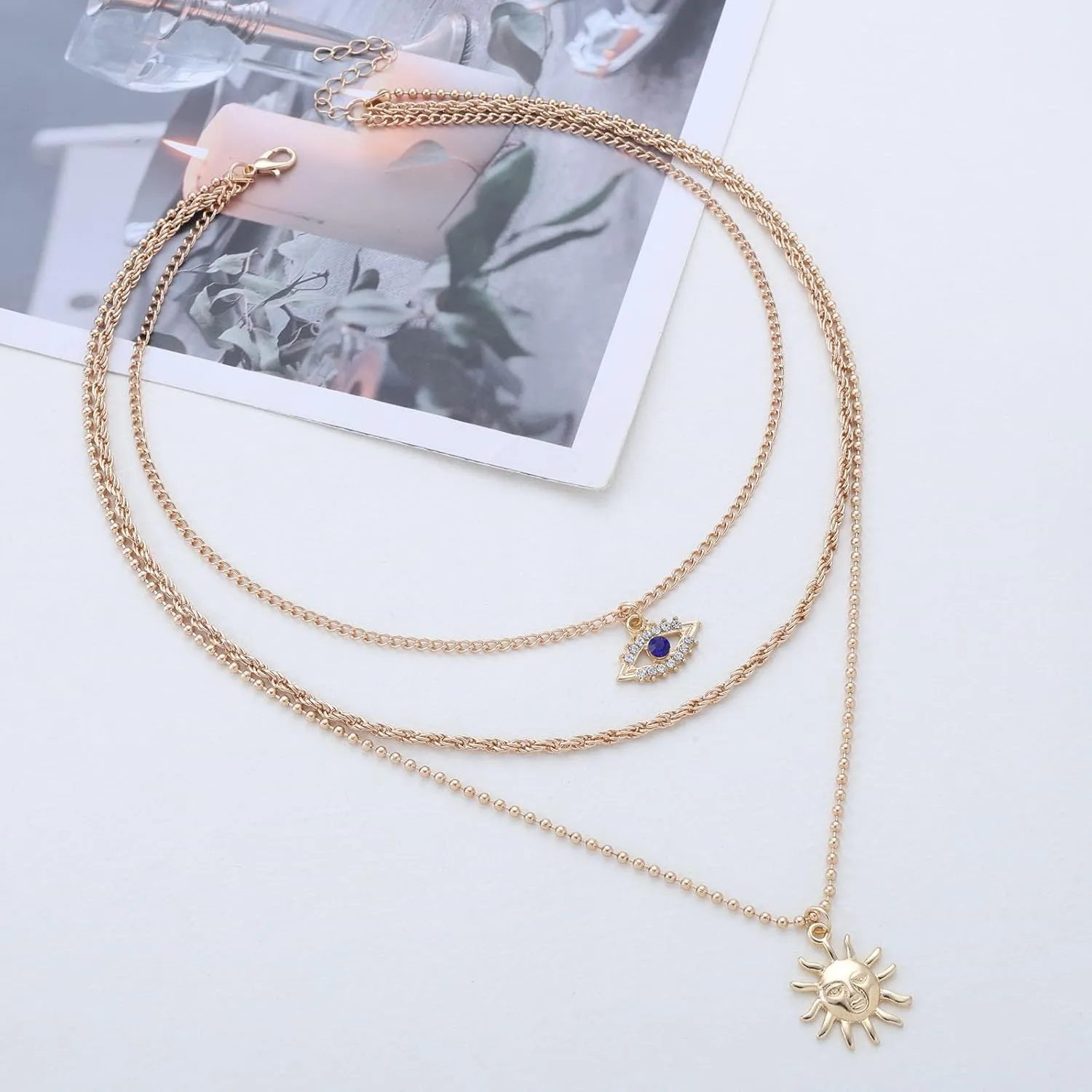 Boho Crystal Evil Eye Necklace Choker Sapphire Teardrop Pendant Necklace Blue CZ Eye Necklaces Lucky Devil Eyes Chain Necklaces Jewelry for Women