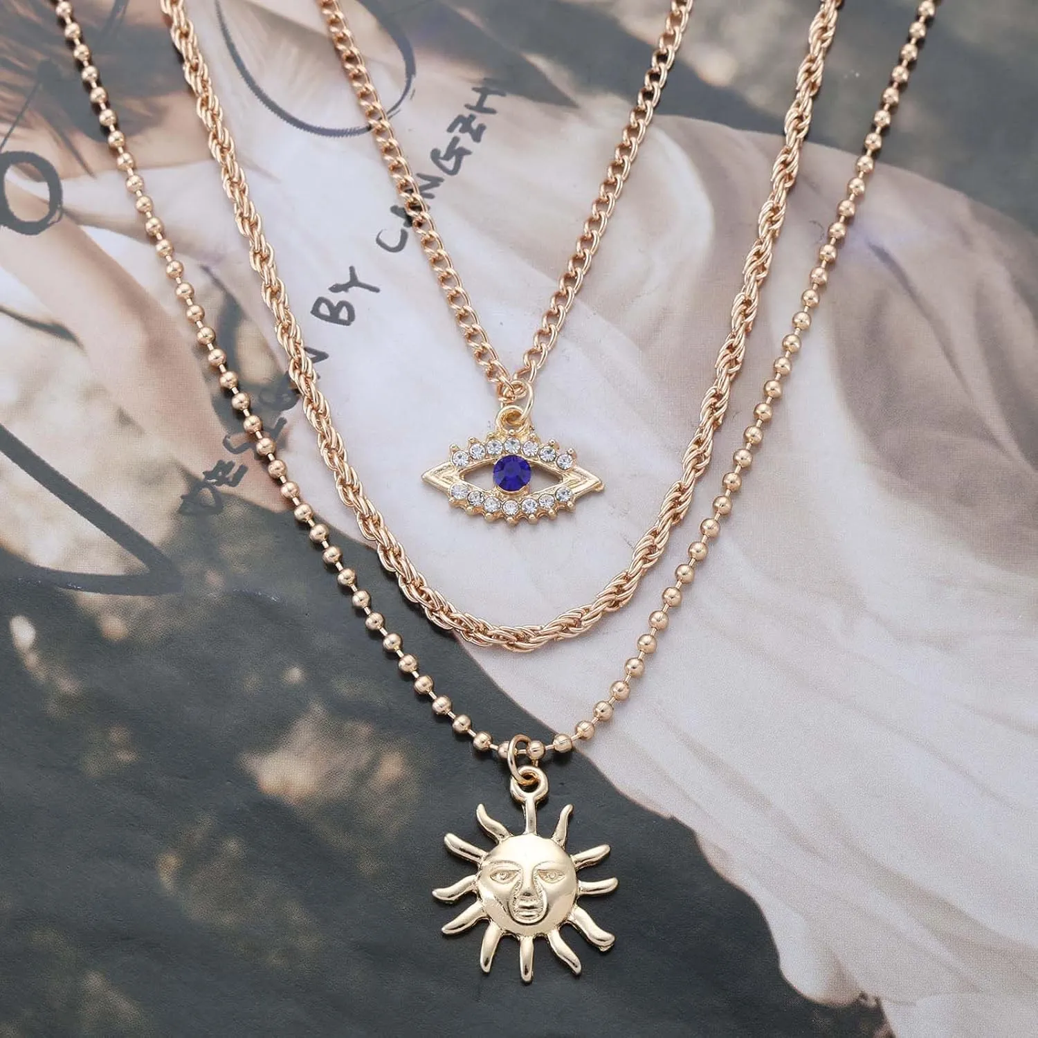 Boho Crystal Evil Eye Necklace Choker Sapphire Teardrop Pendant Necklace Blue CZ Eye Necklaces Lucky Devil Eyes Chain Necklaces Jewelry for Women