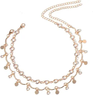 Boho Layered Necklaces for Women Long, Sequins Star 2 Layer Gold Choker Layered Necklace