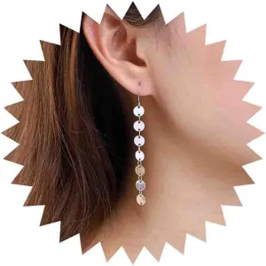 Boho Long Disc Drop Earrings Gold Disc Tassel Earrings Tiny Disc Chain Earrings Minimalist Small Coin Dangle Earrings Jewelry for Women