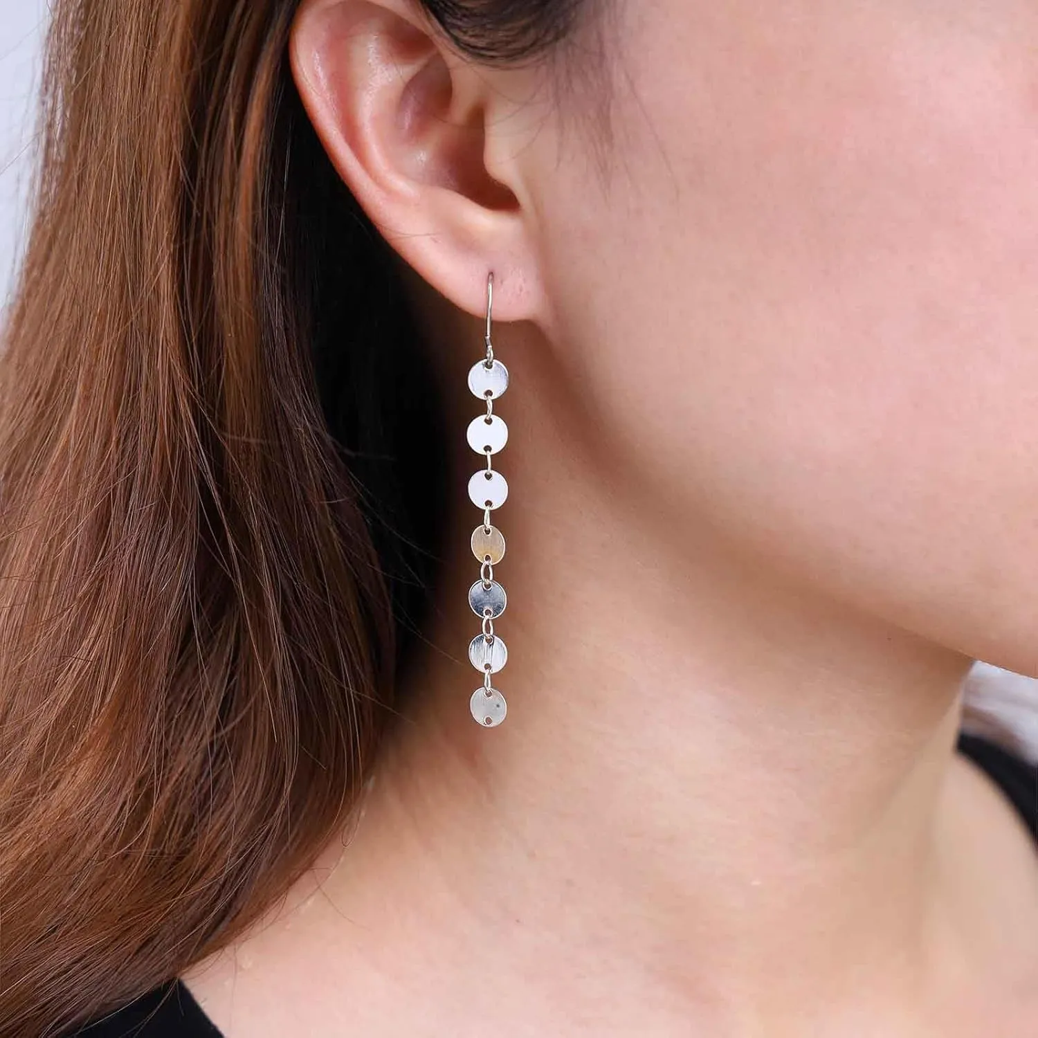Boho Long Disc Drop Earrings Gold Disc Tassel Earrings Tiny Disc Chain Earrings Minimalist Small Coin Dangle Earrings Jewelry for Women