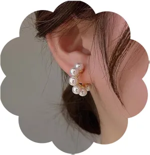 Boho Pearl Circle Hoop Earrings Pearl C Shape Earrings Gold Pearl Hoop Earrings Geometric Circle Pearl Earrings Minimalist Pearl Earrings Jewelry for Women
