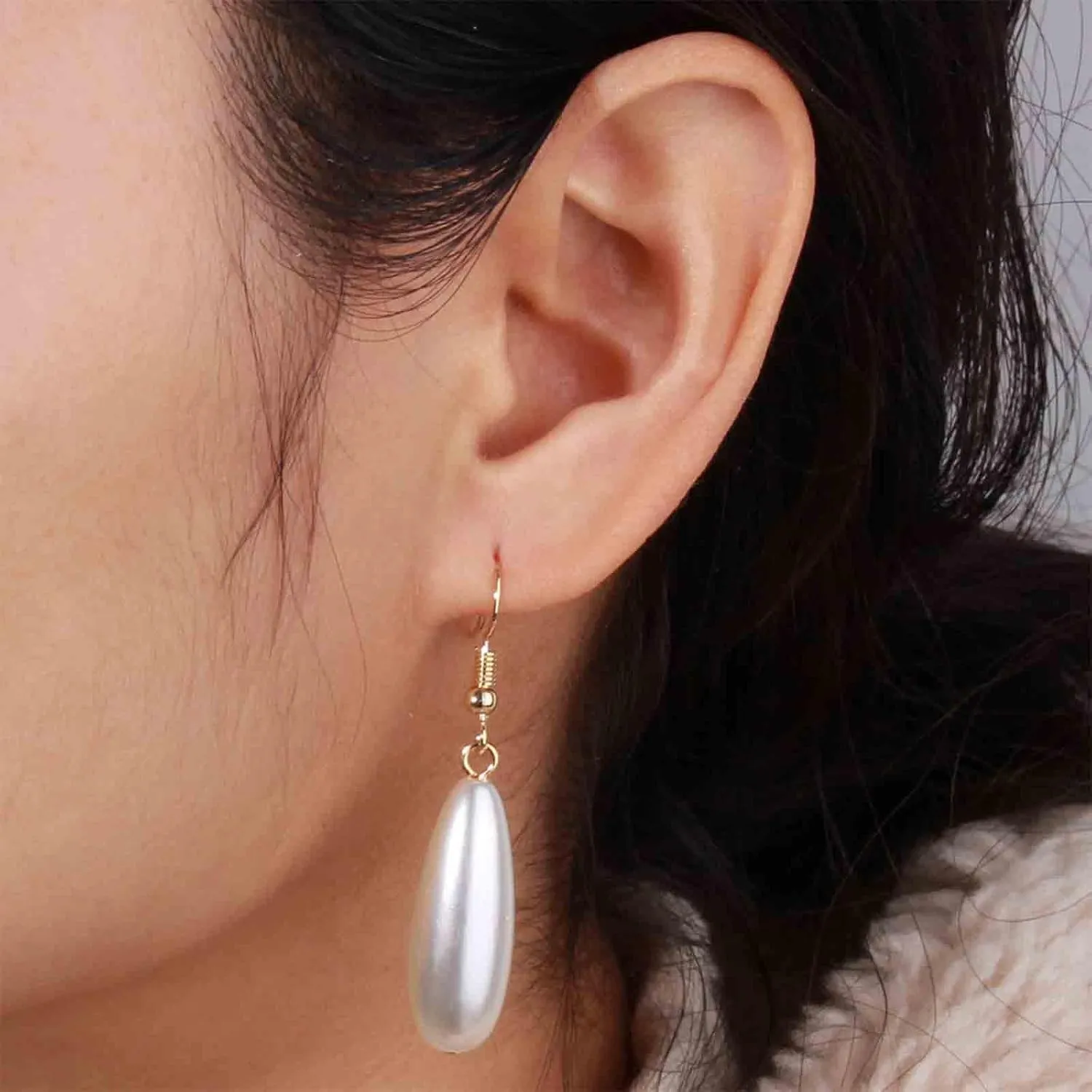 Boho Pearl Drop Earrings Teardrop Pearl Earrings White Pearl Dangle Earrings Pearl Bridal Earrings Jewelry for Women (Teardrop Shape)
