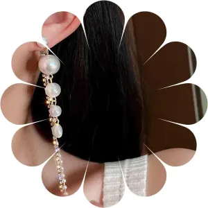 Boho Pearl Tassel Earrings Long Crystal Chain Earrings Gold Drop Pearls Earrings Vintage Pearl Wedding Earrings Jewelry for Women