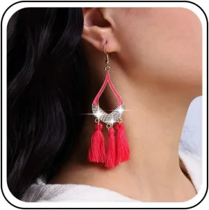 Boho Yellow Tassel Drop Earrings Gold Rhinestone Teardrop Earrings Yellow Chandelier Fringe Earrings Statement Thread Tassel Earrings Pear Shape Drop Earrings Jewelry for Women