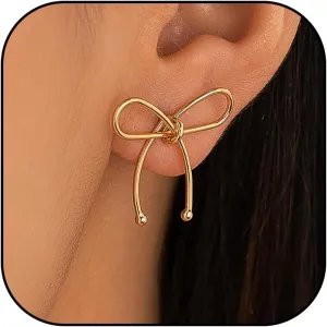 Bow Earrings for Women Dainty Gold Bow Stud Earrings Simple Bow Hoop Earrings Sparkly Rhinestone Bowknot Drop Earrings Cute Bow Jewerly Gifts