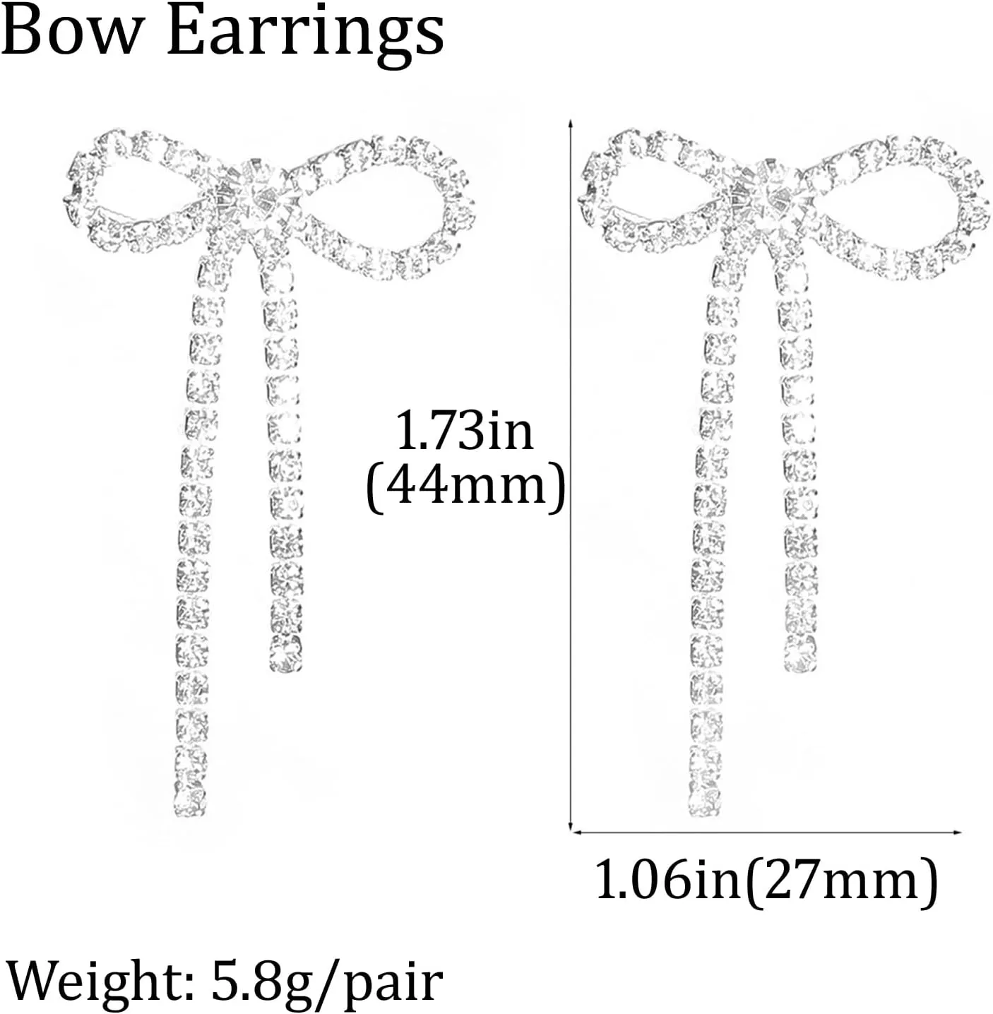 Bow Earrings for Women Rhinestone Long Tassel Earrings Ribbon Bow Drop Earring Silver Stainless Steel Dangle Earrings Cute Sparkly Jewelry