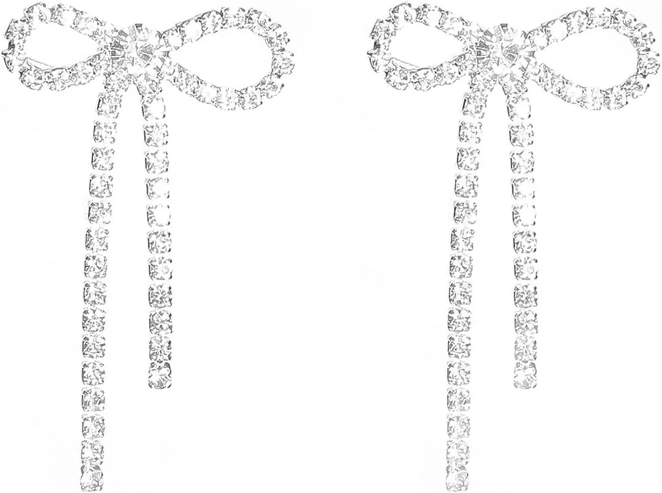 Bow Earrings for Women Rhinestone Long Tassel Earrings Ribbon Bow Drop Earring Silver Stainless Steel Dangle Earrings Cute Sparkly Jewelry