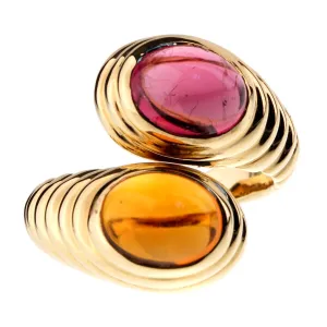 Bulgari Citrine Tourmaline Gold Bypass Ring