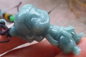 Certified Green Natural A Jade jadeite Pendant Cartoon Nezha ?? 697051 AS