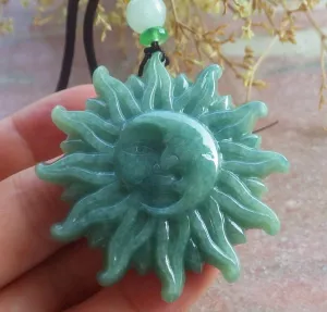 Certified Icy Green A Jade jadeite Pendant Moon Sun Flower 698007 AS