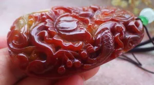 Certified Red A Jade jadeite Pendant Dragon Phoenix Flower 696041 AS