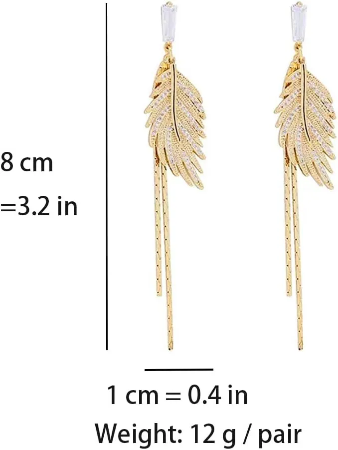 Channel V Super Sparkle Zirconia Cross Star Tassel Earrings Asymmetrical Design Long Rhinestone Dangle Tassel Earrings Gold Leaf Rhinestone Earrings Silver Ear Stud
