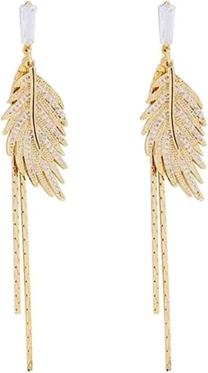 Channel V Super Sparkle Zirconia Cross Star Tassel Earrings Asymmetrical Design Long Rhinestone Dangle Tassel Earrings Gold Leaf Rhinestone Earrings Silver Ear Stud