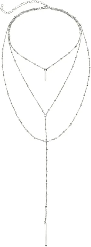 Choker Necklace Layered, Long Y Necklace 3 Layer Silver Layered Necklaces for Women Boho