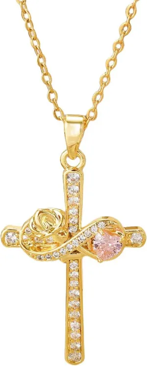 Christian Cross Necklaces for Women Gold Plated Cubic Zirconia Cross Pendant Necklace Aesthetic Necklace Jewelry