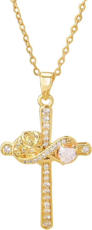 Christian Cross Necklaces for Women Gold Plated Cubic Zirconia Cross Pendant Necklace Aesthetic Necklace Jewelry