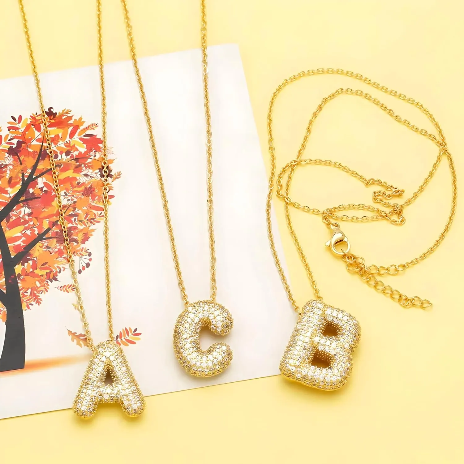 Chunky Clear Initial Necklaces For Women Bubble Letter Custom Name Jewelry Gifts