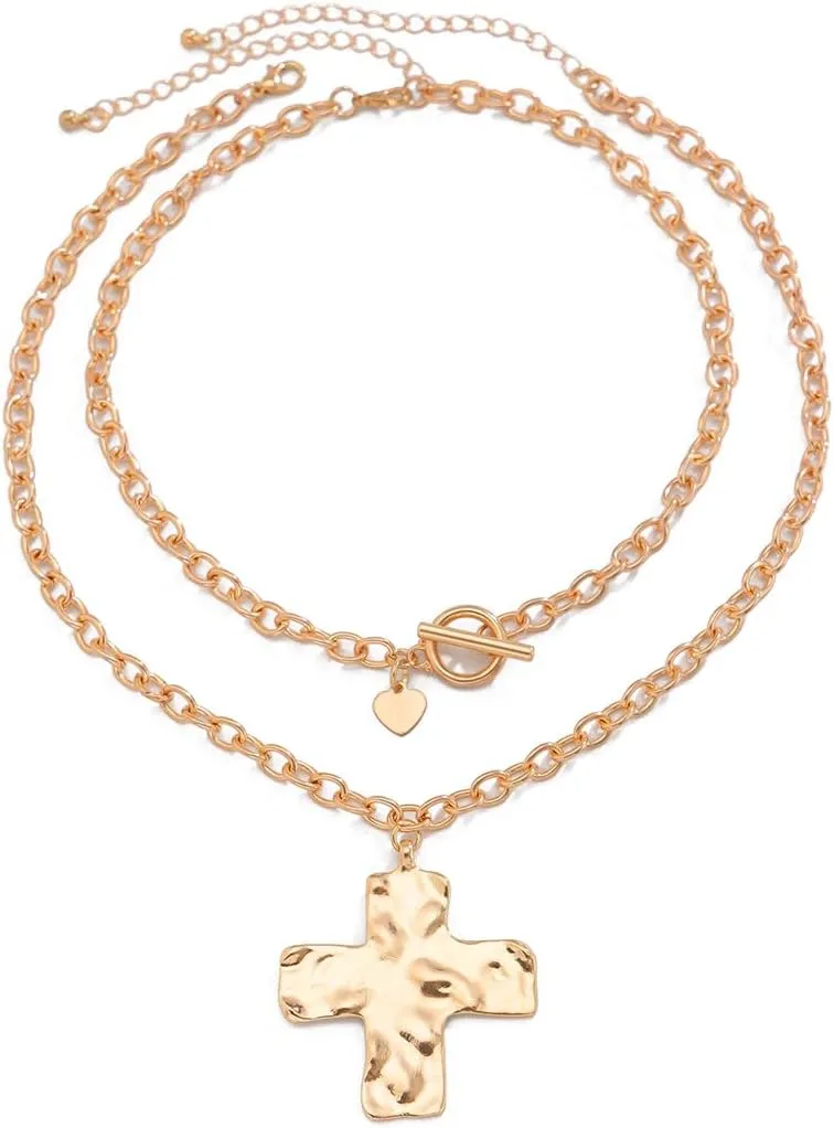 Chunky Gold Cross Necklaces for Women Statement Trendy Necklace Thick Chain Goth Grunge Jewelry Large Cross