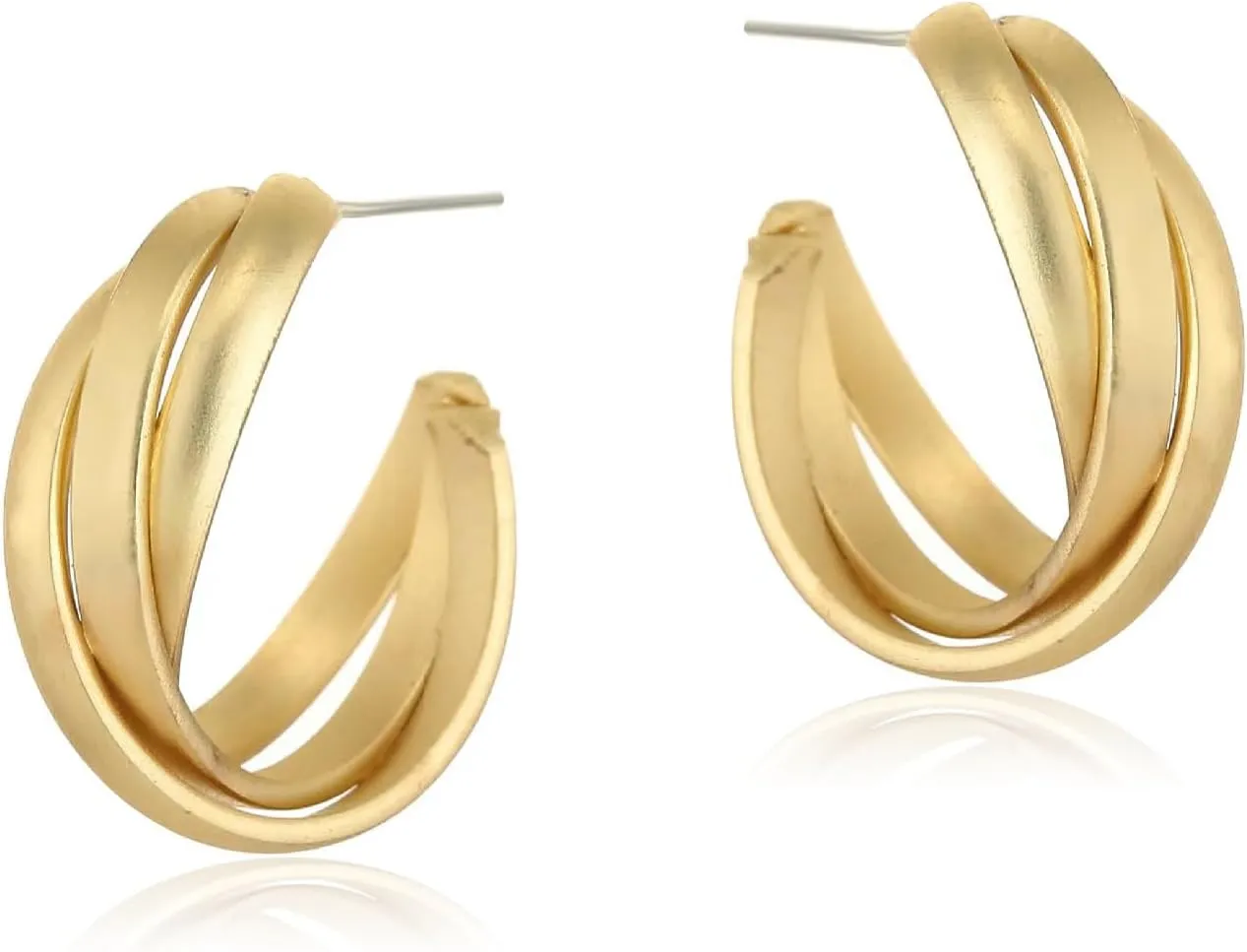 Chunky Gold Hoop Earrings for Women, Trendy 14K Gold Plated Gold/Silver Statement Earring Thick Open Double Hoop Earrings Lightweight Hypoallergenic Earrings Gold Jewelry