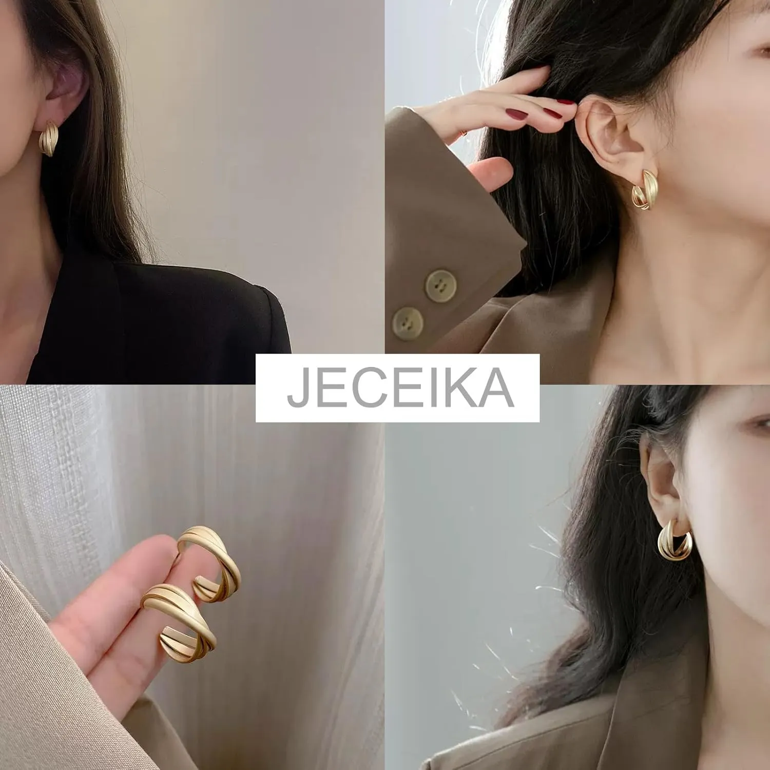 Chunky Gold Hoop Earrings for Women, Trendy 14K Gold Plated Gold/Silver Statement Earring Thick Open Double Hoop Earrings Lightweight Hypoallergenic Earrings Gold Jewelry