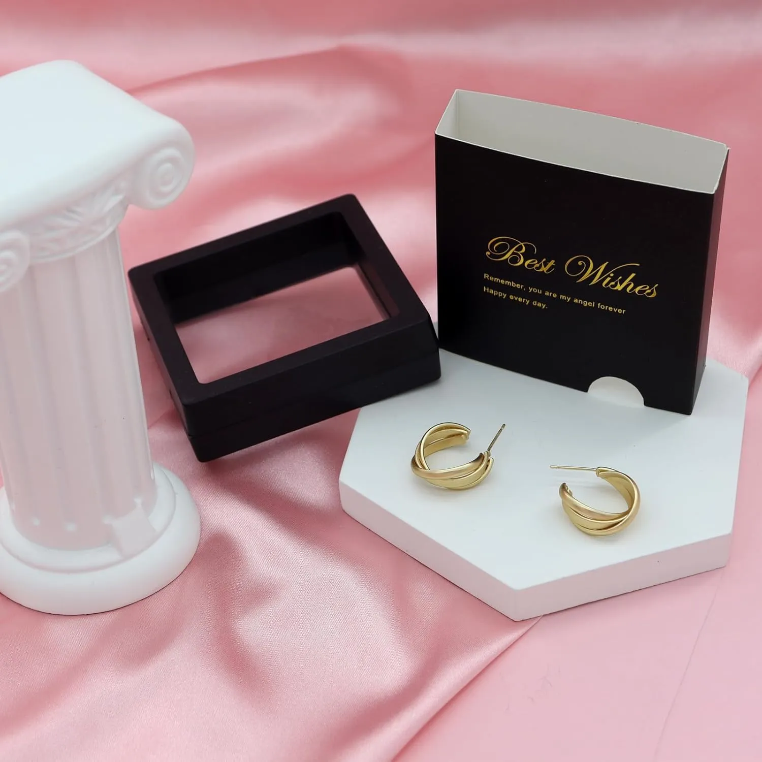 Chunky Gold Hoop Earrings for Women, Trendy 14K Gold Plated Gold/Silver Statement Earring Thick Open Double Hoop Earrings Lightweight Hypoallergenic Earrings Gold Jewelry