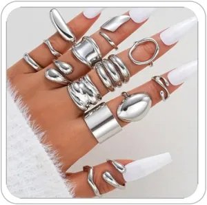 Chunky Gold Rings for Women 14K Gold Plated Stackable Knuckle Ring Set Adjustable Domed Gold Rings Statement Ring Set Pack