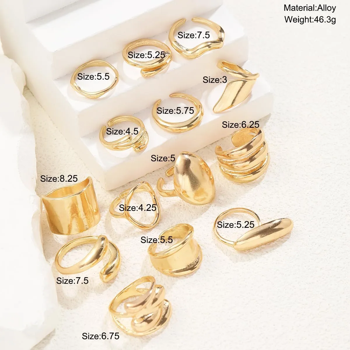 Chunky Gold Rings for Women 14K Gold Plated Stackable Knuckle Ring Set Adjustable Domed Gold Rings Statement Ring Set Pack