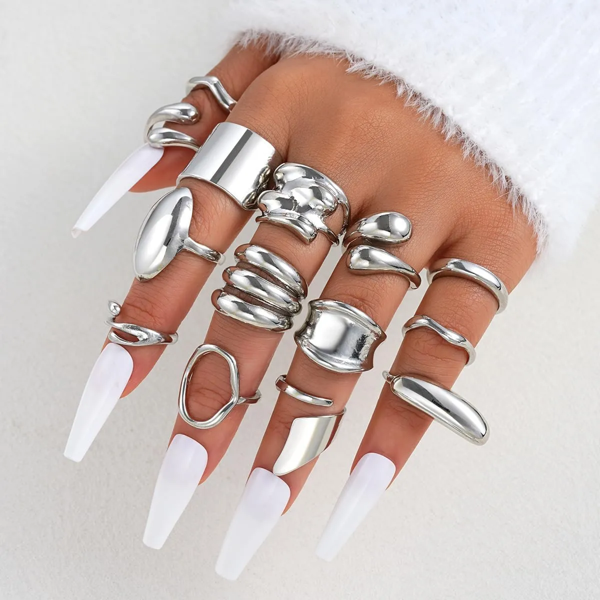Chunky Gold Rings for Women 14K Gold Plated Stackable Knuckle Ring Set Adjustable Domed Gold Rings Statement Ring Set Pack