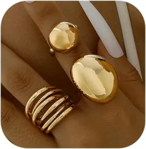 Chunky Gold Rings Set for Women Stacking Finger Knuckle Rings Silver Statement Ring Set Punk Jewelry