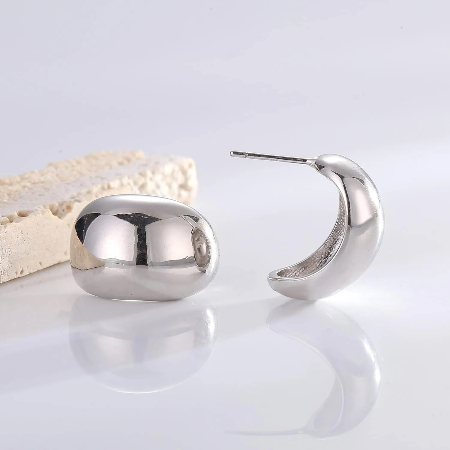 Chunky Hoop Earrings Gold/Silver Plated Thick Drop Earrings Teardrop Earrings Water drop Earrings Statement Earrings for Women