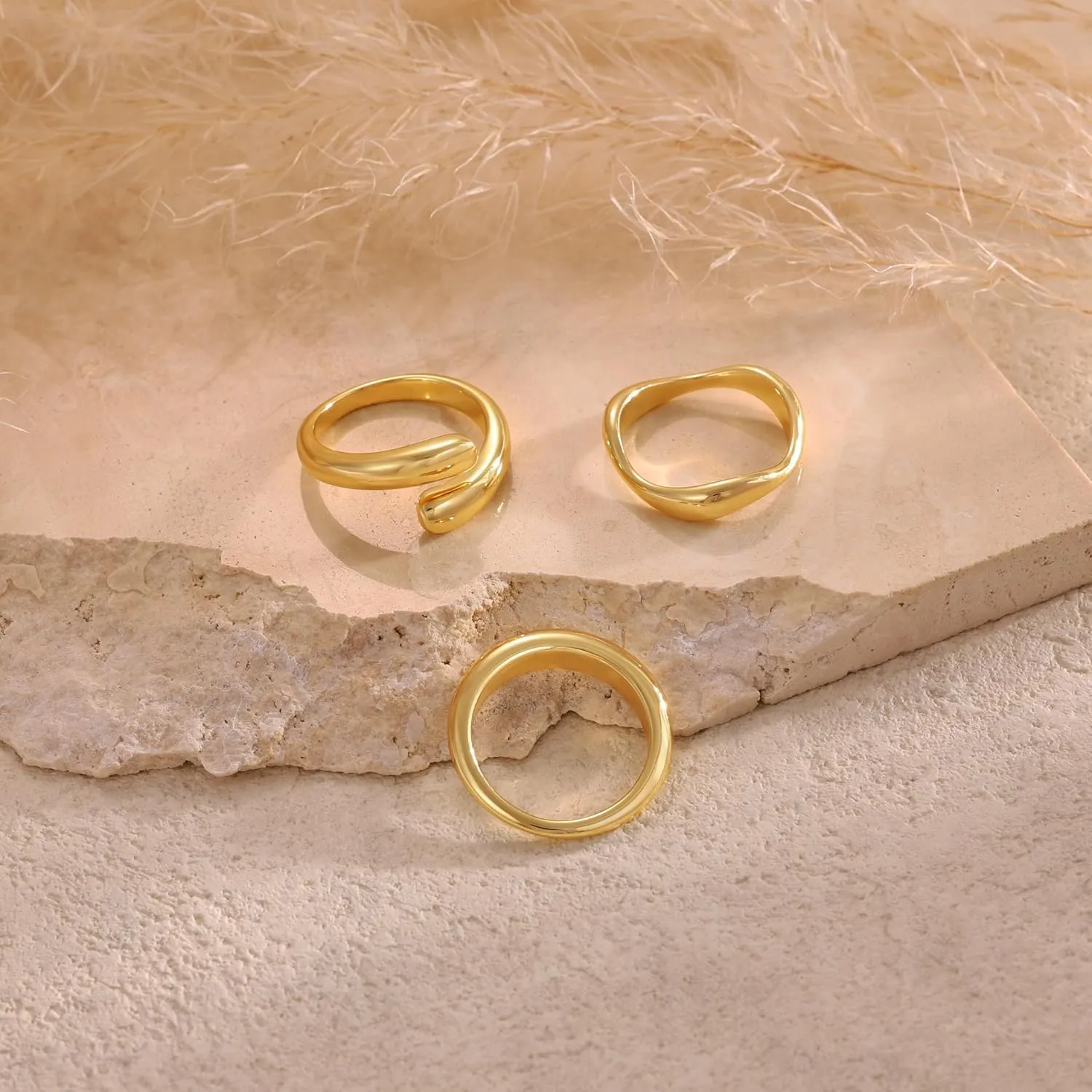 Chunky Stackable Gold Rings for Women Non Tarnish Thick 14k Gold Plated Stacking Ring Sets Dainty Thumb Band Eternity Rings Trendy Statement Minimalist Cute Rings Jewelry for Women Size 6 7 8 9 10