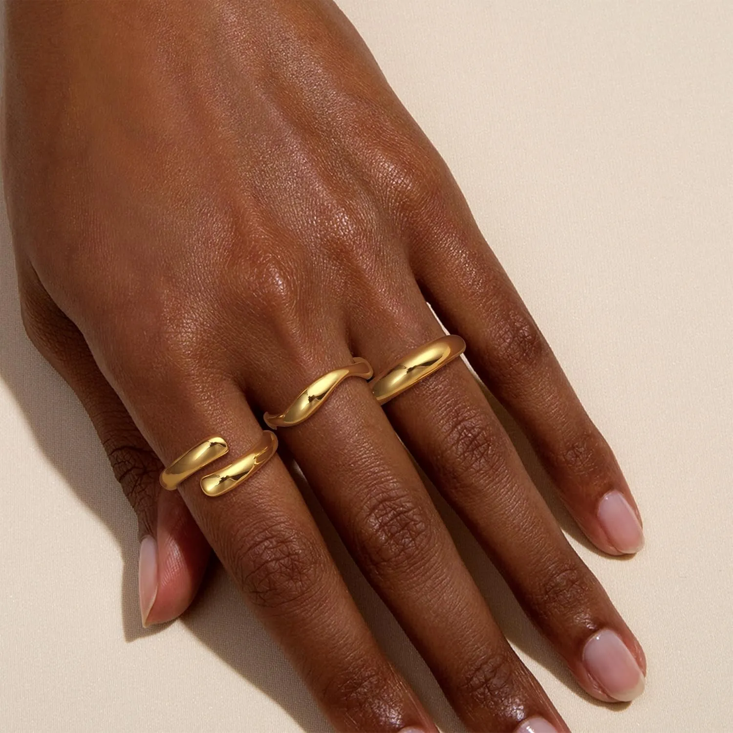 Chunky Stackable Gold Rings for Women Non Tarnish Thick 14k Gold Plated Stacking Ring Sets Dainty Thumb Band Eternity Rings Trendy Statement Minimalist Cute Rings Jewelry for Women Size 6 7 8 9 10