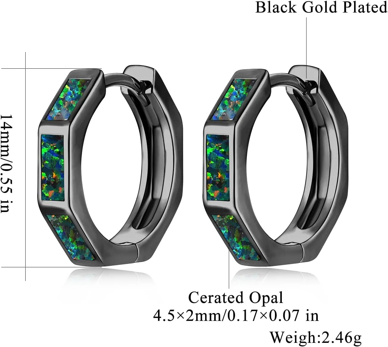 CiNily Opal Hoop Earrings for Women, Hexagon Huggie Earrings 14K White/Black/Gold Plated Hypoallergenic | Mini Hoop Earrings | Small Hoops for Sensitive Ear Christmas Halloween Jewelry Gifts