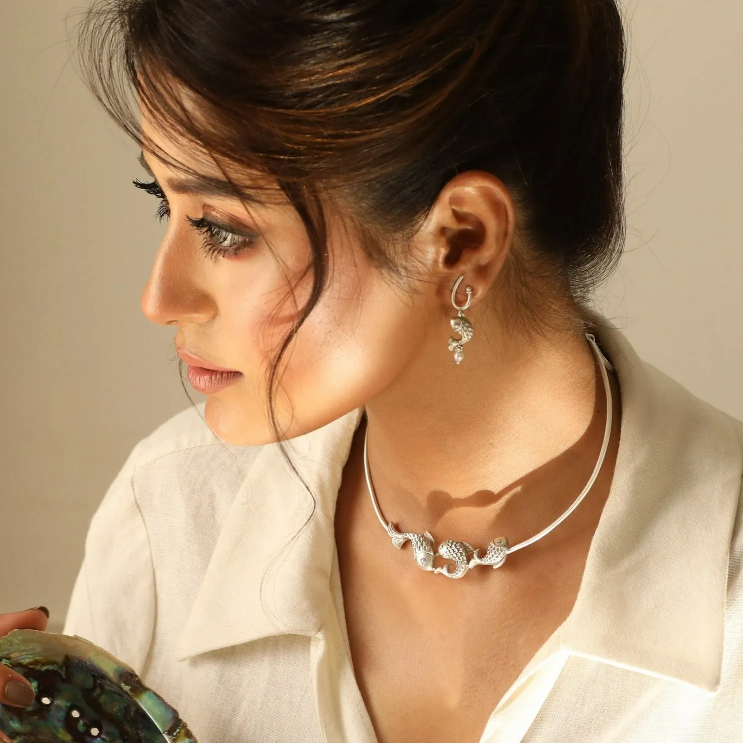 Classic FIsh Oxidized Hasli Necklace