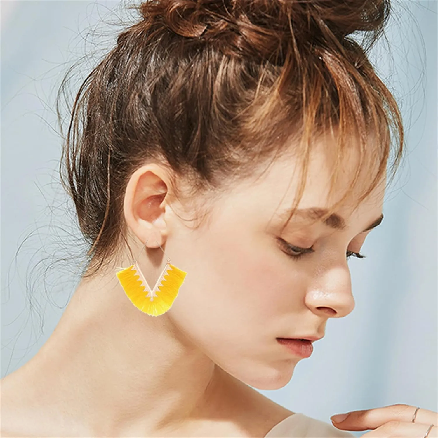 coadipress Statement Tassel Earrings for Women Colouful Silky Lightweight Geometric Triangle Drop Earrings Bohemian Fringe Earrings Geometric Handmade Earrings Holiday Jewelry Gifts